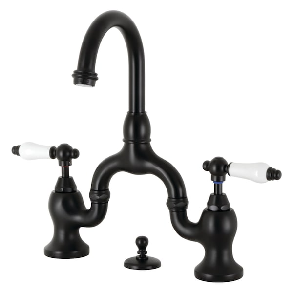 Bridge Bathroom Faucet with Brass PopUp, Matte Black